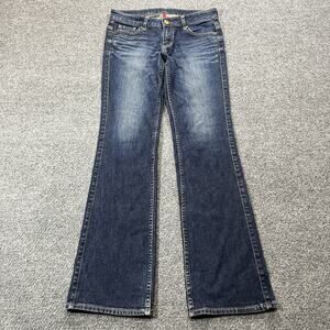 Uniqlo UJ Jeans Womens 26X32 Blue Flare Leg Bootcut Faded Distressed Denim